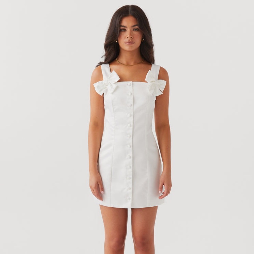 NWT Peppermayo Brielle Bow Satin Mini Dress - White - Size 2